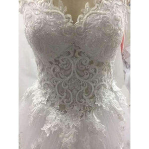 Planet Gates White / 2 Backless Sweetheart Lace Wedding Dress See Through Royal Tail Luxury Bridal Dress Robe de mariee