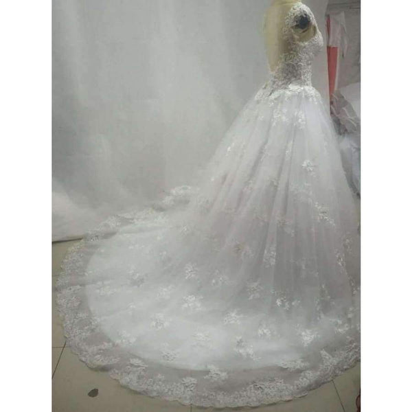 Planet Gates White / 2 Backless Sweetheart Lace Wedding Dress See Through Royal Tail Luxury Bridal Dress Robe de mariee