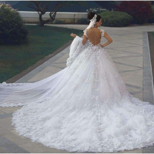 Planet Gates White / 2 Backless Sweetheart Lace Wedding Dress See Through Royal Tail Luxury Bridal Dress Robe de mariee