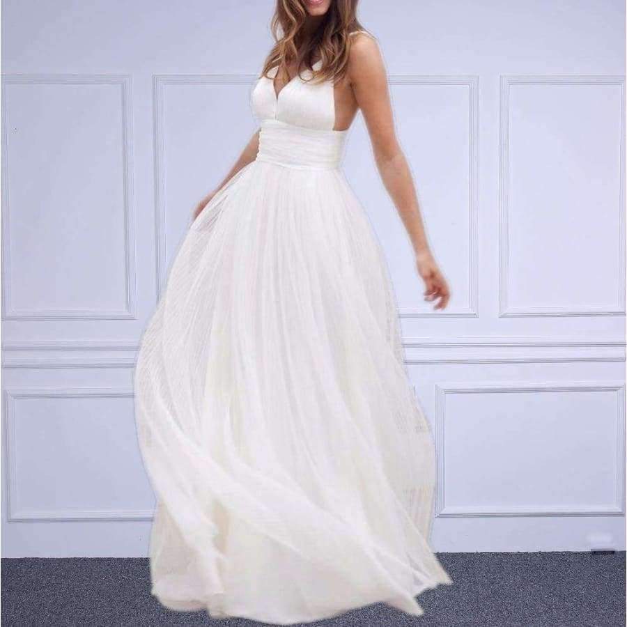 Planet Gates White / 2 Beach Wedding Dresses Spaghetti Straps Pure White Ruched Tulle 2017 Wedding Gown Simple Style Bridal Gowns