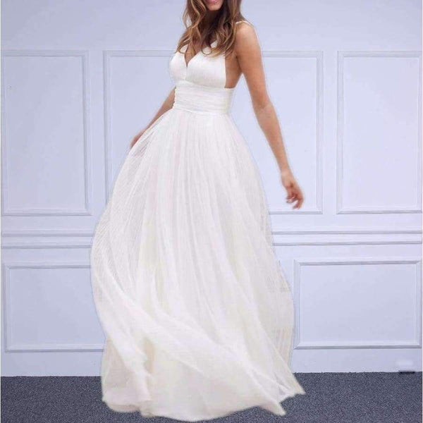 Planet Gates White / 2 Beach Wedding Dresses Spaghetti Straps Pure White Ruched Tulle 2017 Wedding Gown Simple Style Bridal Gowns