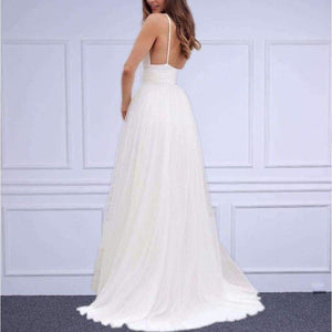 Planet Gates White / 2 Beach Wedding Dresses Spaghetti Straps Pure White Ruched Tulle 2017 Wedding Gown Simple Style Bridal Gowns