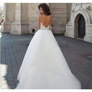 Planet Gates white / 2 Bridal  Fashion Sweetheart Illouion Long Sleeve Wedding Dress A-line Backless Lace Appliques Customized Bridal Gown