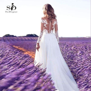 Planet Gates White / 2 / Floor Length Wedding Dress 2018 Beach Bridal Gown Chiffon Lace Appliques White/Lvory Romantic Buttons