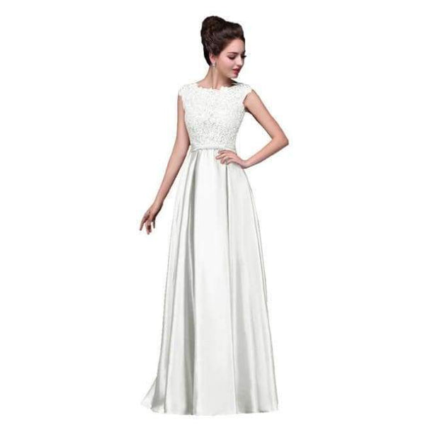 Planet Gates White / 2 Long Lace Dark Pink Evening Dresses 2018 A-line Floor-Length Formal Party Prom Dresses O-neck Sleeveless Bow