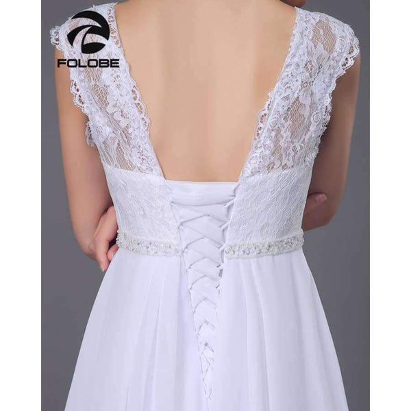 Planet Gates White / 2 Neck Beading Lace Vestidos De Novia Backless Beach Chiffon A-line Wedding Dresses Marriage Bridal Gowns Free Shipping