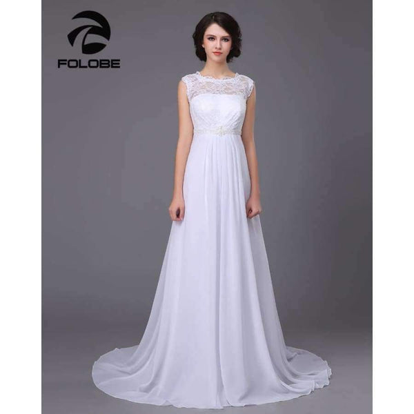 Planet Gates White / 2 Neck Beading Lace Vestidos De Novia Backless Beach Chiffon A-line Wedding Dresses Marriage Bridal Gowns Free Shipping