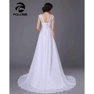 Planet Gates White / 2 Neck Beading Lace Vestidos De Novia Backless Beach Chiffon A-line Wedding Dresses Marriage Bridal Gowns Free Shipping