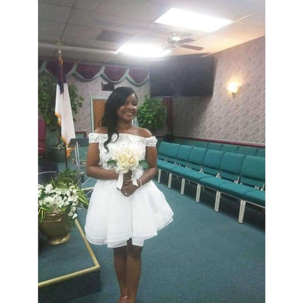 Planet Gates White / 2 New White Short Wedding Dresses The Brides Lace Wedding Dress Off The Shoulder Zipper Organza Wedding Dress