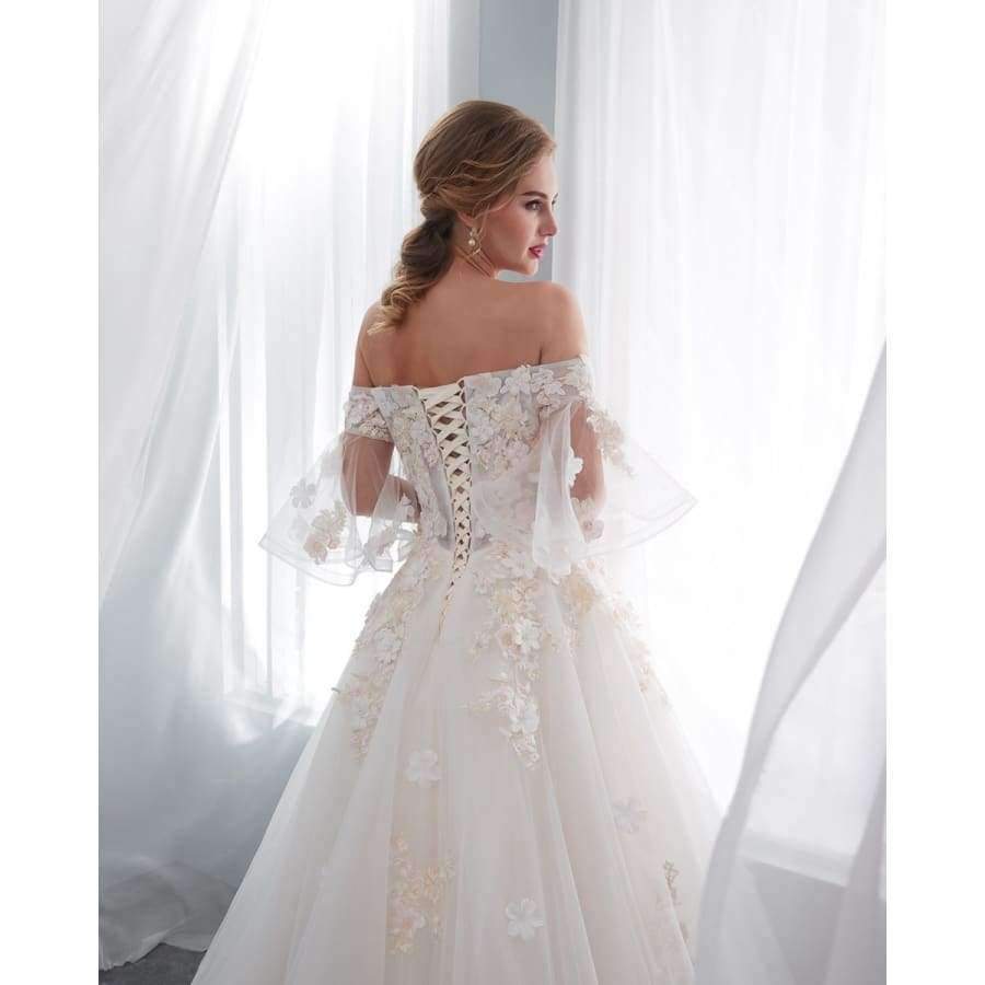 Planet Gates White / 2 Robe De Mariage 2018 Wedding Dresses Champagne Ball Gown Off Shoulder Short Sleeves Lace Applique Bride Gowns