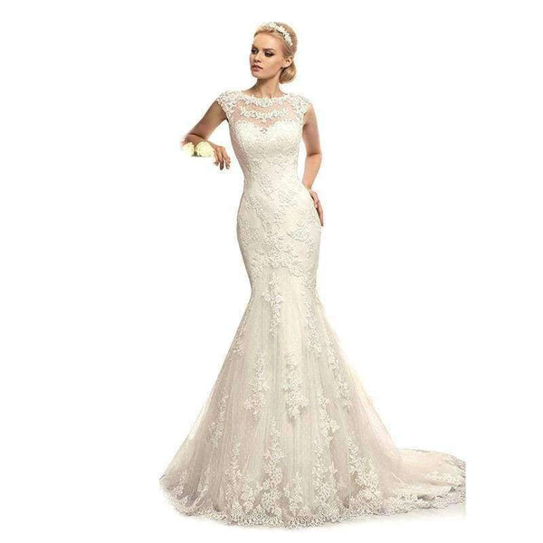 Planet Gates White / 2 Top Quality Mermaid Scoop Neck Lace Wedding Dresses 2016 Custom made Appliques Vestido De Noiva Robe De Mariage