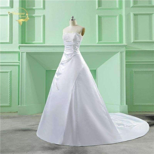Planet Gates White / 2 Vestido De Noiva 2018 Classic Design Perfect Casamento Pearl A line Strapless Robe De Mariage Wedding Dresses OW 6642