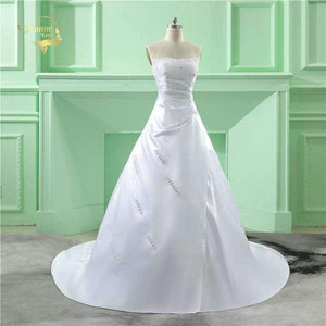 Planet Gates White / 2 Vestido De Noiva 2018 Classic Design Perfect Casamento Pearl A line Strapless Robe De Mariage Wedding Dresses OW 6642