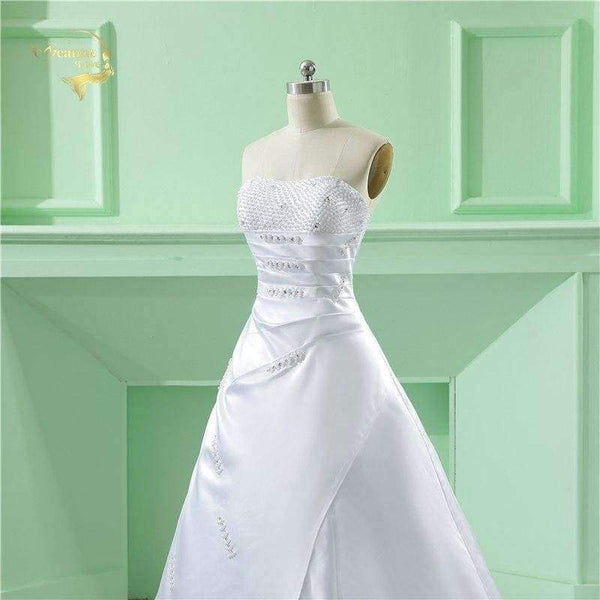 Planet Gates White / 2 Vestido De Noiva 2018 Classic Design Perfect Casamento Pearl A line Strapless Robe De Mariage Wedding Dresses OW 6642