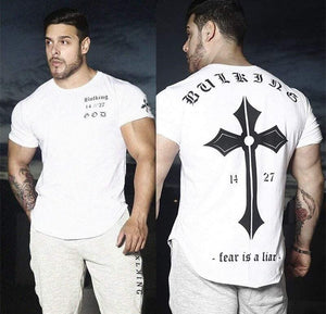 Men Fitness T-shirt Short Sleeve Cotton T Shirt Muscle Man Summer Casual Fashion Creativity Print Tee Tops High Street Clothing