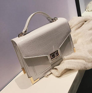 Planet Gates WHITE / 22 X 9 X 16 CM Retro Fashion Female Square bag  New Quality PU Leather Women bag Crocodile pattern Tote bag Lock Shoulder Messenger Bags
