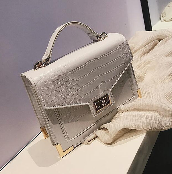 Planet Gates WHITE / 22 X 9 X 16 CM Retro Fashion Female Square bag  New Quality PU Leather Women bag Crocodile pattern Tote bag Lock Shoulder Messenger Bags
