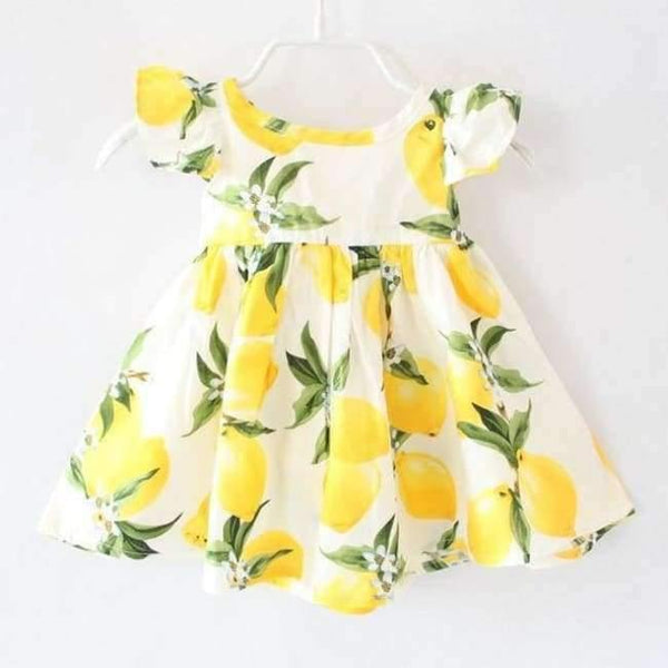 Planet Gates white / 24M Summer Fly Sleeve  Sundress Lemon Pattern Baby Girls Dresses Fashion Children Clothes Christmas Gifts