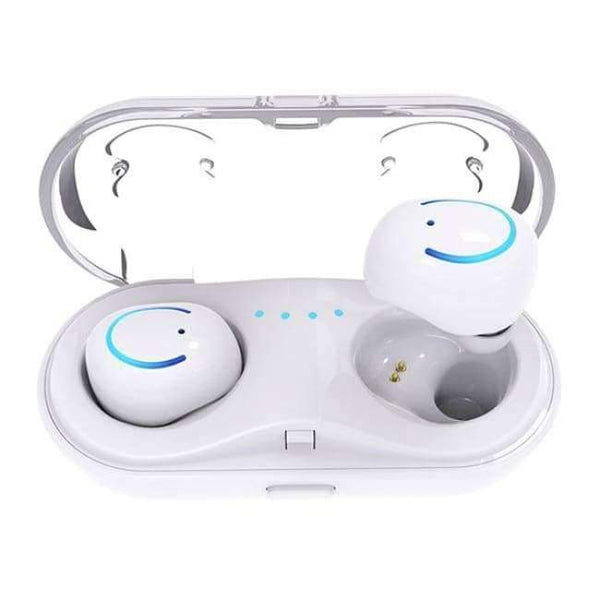 Planet Gates White 2pc Wireless Earbuds Stereo Bluetooth Earphones Wireless Bluetooth Headphone Earphone with Built-in HD Mic and Charging Case