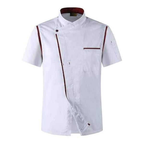 Planet Gates White 3 / One Size Men Women Oblique Collar Single Breasted Short Sleeves Spliced Bakery Work Uniforms Summer High Quality Chef Jacket