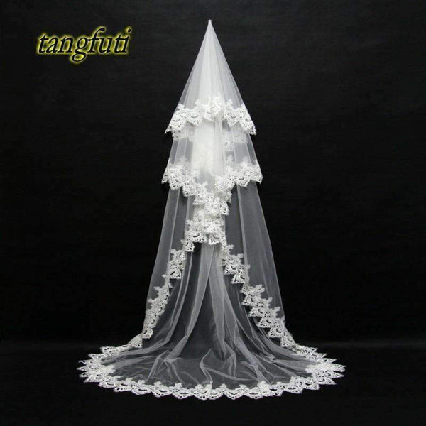 Planet Gates White / 300cm Cathedral Bridal Veils 2018 New Bride Wedding Veil Long Bride Appliques Bridal Veil 3 Meters One Layer Wedding Accessories