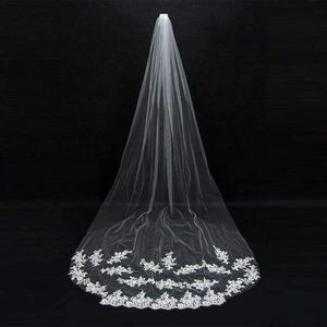Planet Gates White / 300cm Wedding Accessories 2018 Appliques Tulle Long Cathedral Wedding Veil Lace Edge Bridal Veil with Comb veu de noiva longo