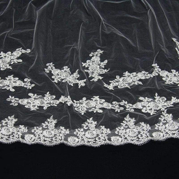 Planet Gates White / 300cm Wedding Accessories 2018 Appliques Tulle Long Cathedral Wedding Veil Lace Edge Bridal Veil with Comb veu de noiva longo