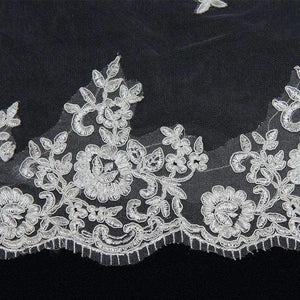 Planet Gates White / 300cm Wedding Accessories 2018 Appliques Tulle Long Cathedral Wedding Veil Lace Edge Bridal Veil with Comb veu de noiva longo