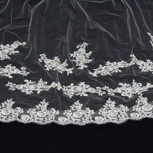 Planet Gates White / 300cm Wedding Accessories 2018 Appliques Tulle Long Cathedral Wedding Veil Lace Edge Bridal Veil with Comb veu de noiva longo