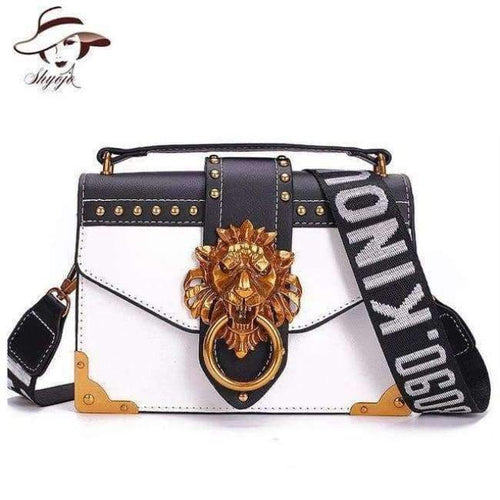 Planet Gates White / (30cm<Max Length<50cm) Fashion Metal Lion Head Mini Small Square Pack Shoulder Bag Crossbody Package Clutch Women Designer Wallet Handbags Bolsos Mujer