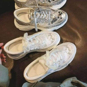 Planet Gates White / 35 SWONCO Women's Vulcanize Shoes 2018 Summer Breathable Mesh Fashion Sequin Girl Sneakers Women Shoes High Heel Platform Sneakers