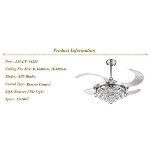 Planet Gates White / 36w / 110V Retractable Blades Crystal ceiling Fan with Led light