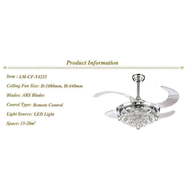 Planet Gates White / 36w / 110V Retractable Blades Crystal ceiling Fan with Led light