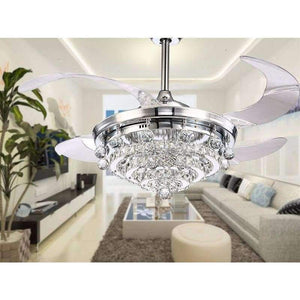 Planet Gates White / 36w / 110V Retractable Blades Crystal ceiling Fan with Led light