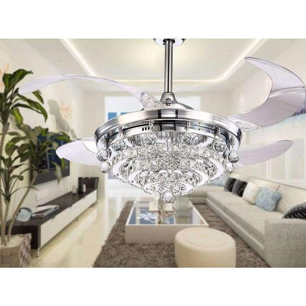 Planet Gates White / 36w / 110V Retractable Blades Crystal ceiling Fan with Led light