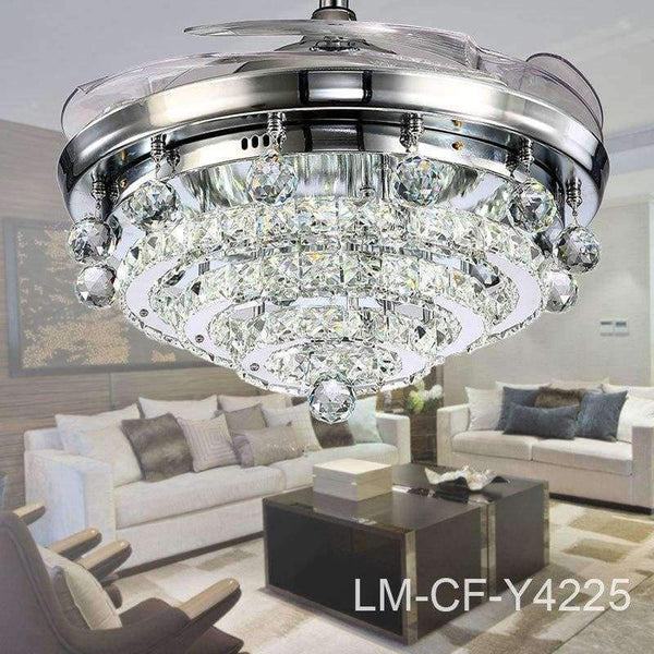 Planet Gates White / 36w / 110V Retractable Blades Crystal ceiling Fan with Led light