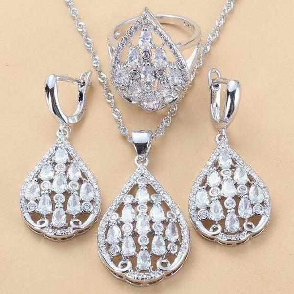 Planet Gates White 3PCS / 10 925 Sterling Silver With Natural Stone CZ Jewelry Sets For Women Fashion Wedding Party Costume Women Sets