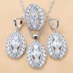 Planet Gates White 3PCS / 7 Bridal Luxurious Wedding Accessories 925 Sterling Silver Natural Red Garnet Big Jewelry Sets For Women 6-Color 4PCS Sets