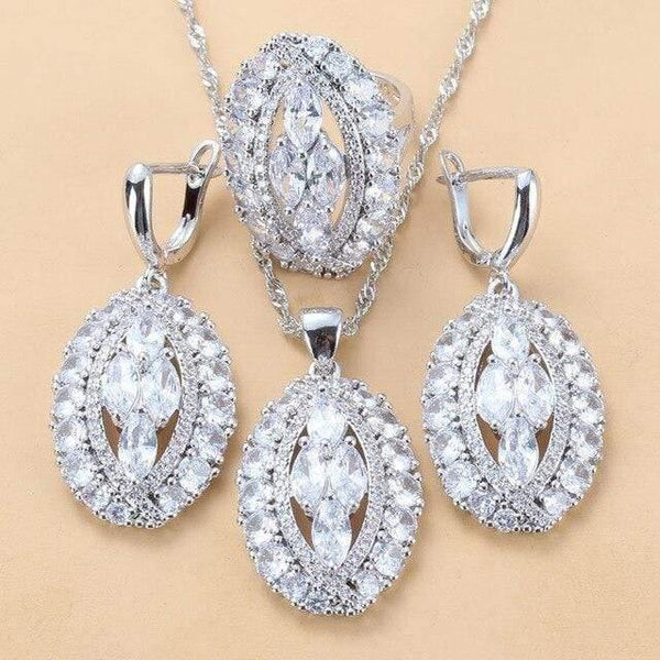 Planet Gates White 3PCS / 7 Bridal Luxurious Wedding Accessories 925 Sterling Silver Natural Red Garnet Big Jewelry Sets For Women 6-Color 4PCS Sets