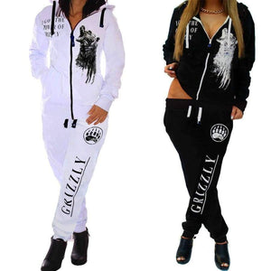Planet Gates white / 3XS Tracksuit Two Piece Set 2018 Women Autumn Hooded Sweatshirt Hoodies Turn-down Collar Tops+Pants Casual Suits