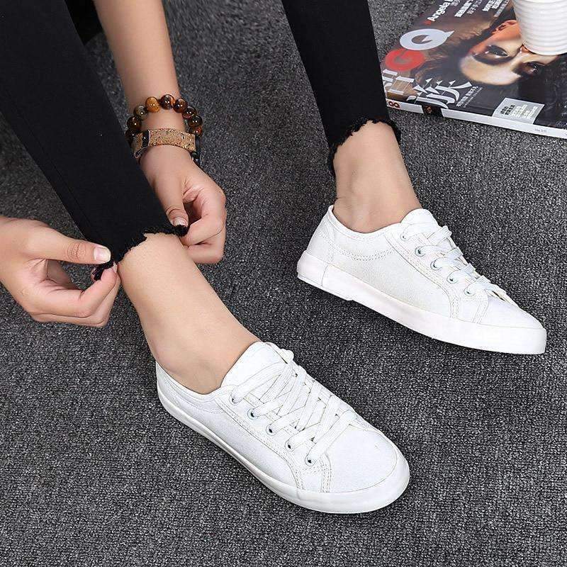 Planet Gates white / 4.5 Casual Women's Vulcanize Shoes Lace-Up Solid Female Fashion Walking Ladies Canvas Shoes Flat Footwear Women Summer Shoes CLD901