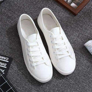 Planet Gates white / 4.5 Casual Women's Vulcanize Shoes Lace-Up Solid Female Fashion Walking Ladies Canvas Shoes Flat Footwear Women Summer Shoes CLD901