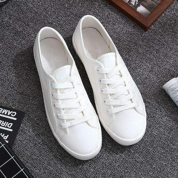 Planet Gates white / 4.5 Casual Women's Vulcanize Shoes Lace-Up Solid Female Fashion Walking Ladies Canvas Shoes Flat Footwear Women Summer Shoes CLD901