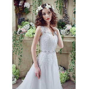 Planet Gates White / 4 Buttons Appliques Ivory Bridal Dress Wedding Gowns Crystal Beading Sash White Plus Size Wedding Dresses vestidos de novia