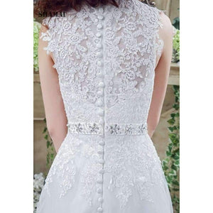 Planet Gates White / 4 Buttons Appliques Ivory Bridal Dress Wedding Gowns Crystal Beading Sash White Plus Size Wedding Dresses vestidos de novia