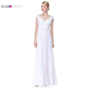 Planet Gates White / 4 / China Evening Dresses EP08633 Women Elegant Sexy Beading Deep V neck Long Evening Gown 2018 Chiffon Dress robe de soiree