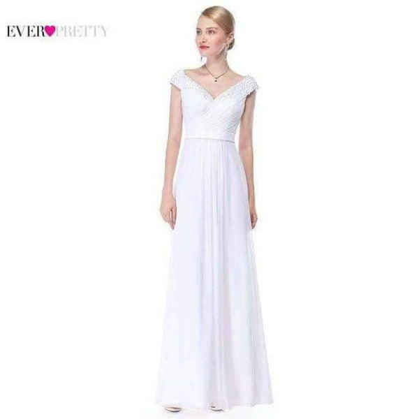Planet Gates White / 4 / China Evening Dresses EP08633 Women Elegant Sexy Beading Deep V neck Long Evening Gown 2018 Chiffon Dress robe de soiree