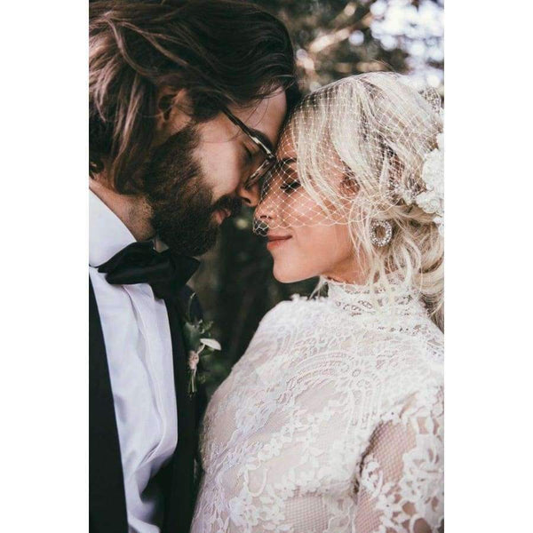 Planet Gates White / 4 Long Sleeves Wedding Dresses Boho High Neck Exquisite Lace Backless Chic Wedding Dress Bridal Gowns