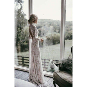 Planet Gates White / 4 Long Sleeves Wedding Dresses Boho High Neck Exquisite Lace Backless Chic Wedding Dress Bridal Gowns