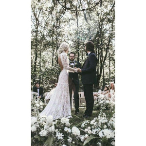 Planet Gates White / 4 Long Sleeves Wedding Dresses Boho High Neck Exquisite Lace Backless Chic Wedding Dress Bridal Gowns